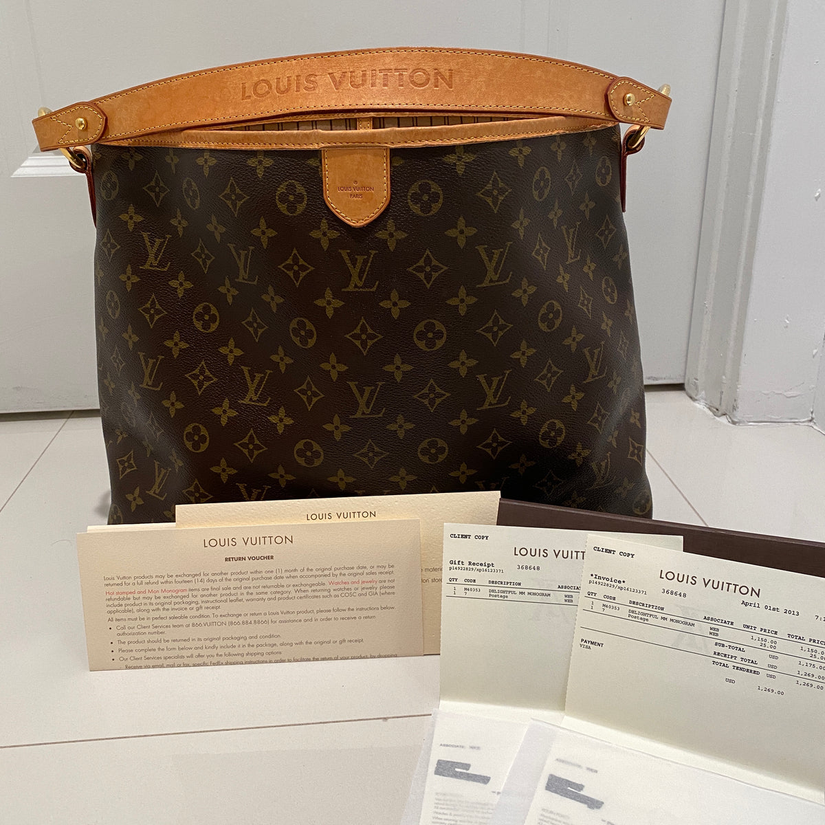 Authentic Louis Vuitton Delightful MM Monogram M40353 Invoice