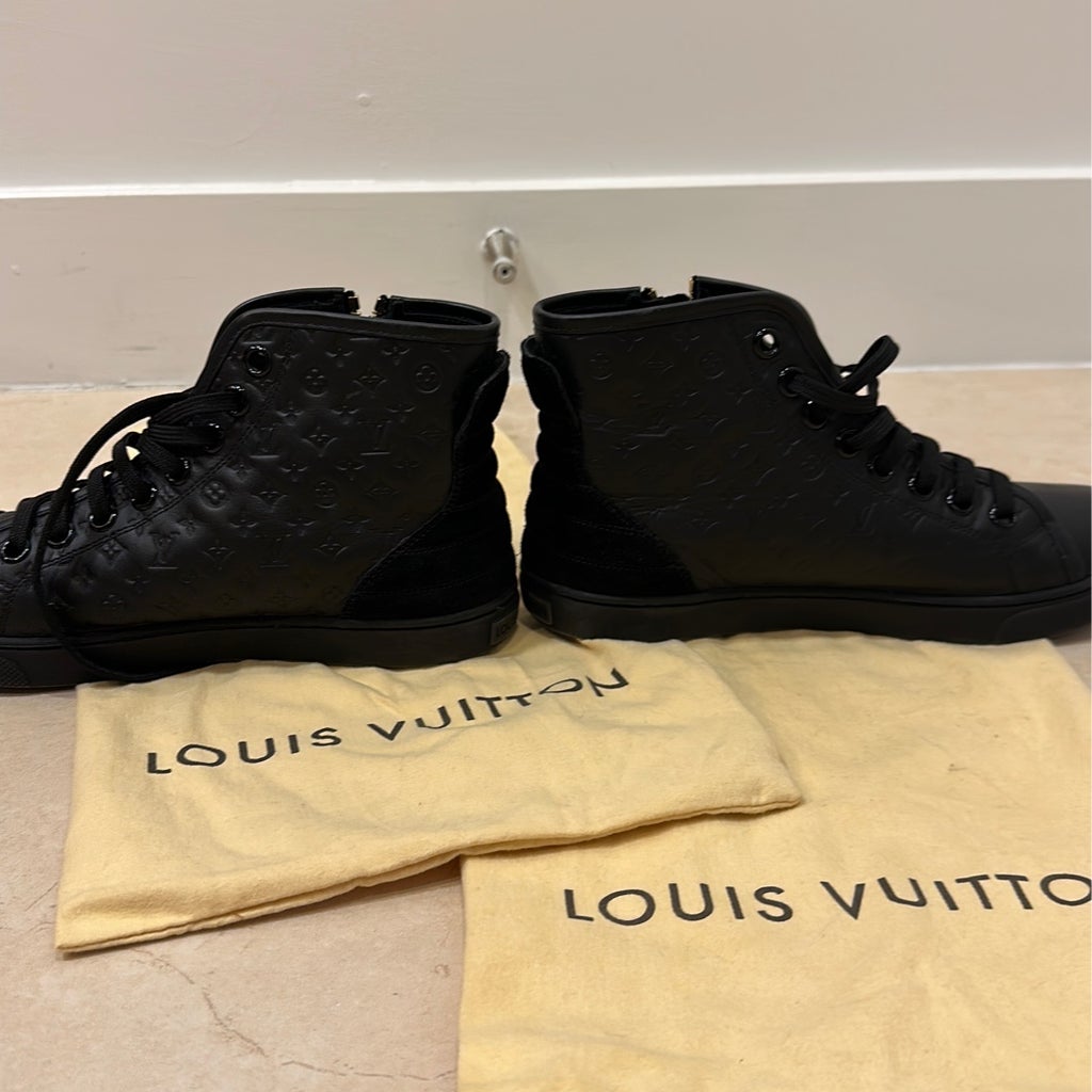 Authentic Louis Vuitton Black Calfskin Punchy Love Patch High Top