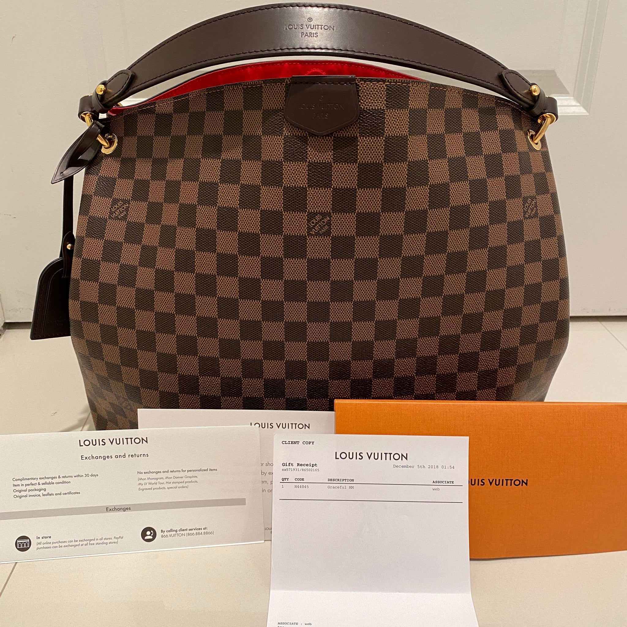 Louis Vuitton Graceful MM Damier Ebene Shoulder Bag Brown